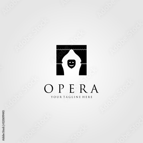 opera theater logo curtains and mask vector illustration