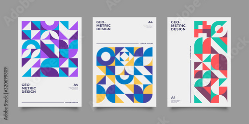 Poster templates set with Geometric shapes, Retro, bauhaus, swiss geometric style design elements. Retro, bauhaus art for covers, banners, flyers and posters. Eps 10 vector illustrations