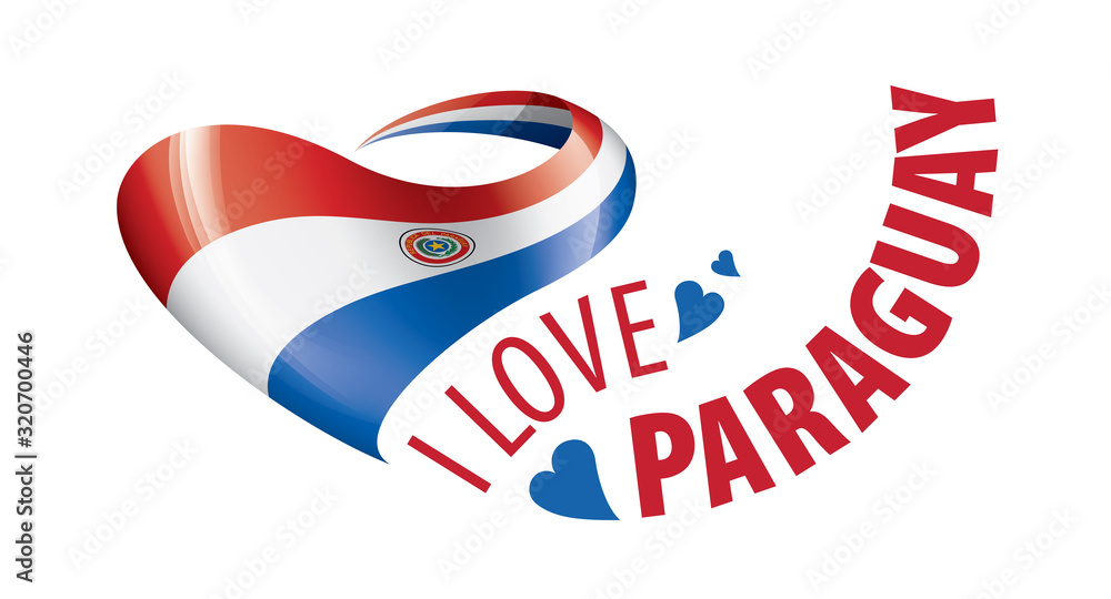 Naklejka premium National flag of the Paraguay in the shape of a heart and the inscription I love Paraguay. Vector illustration