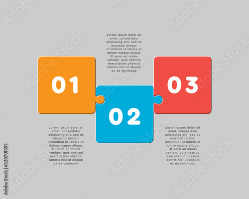 Three pieces puzzle square line info graphic.