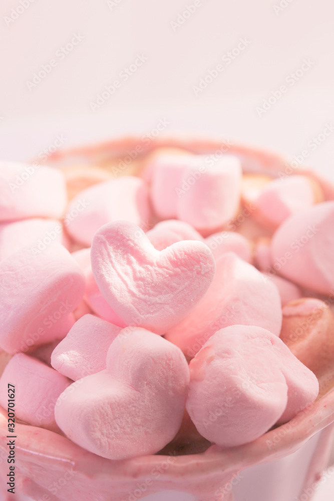 strawberry pink color hot chocolate with heart shaped marshmallows strawberry pink color hot chocolate with heart shaped marshmallows