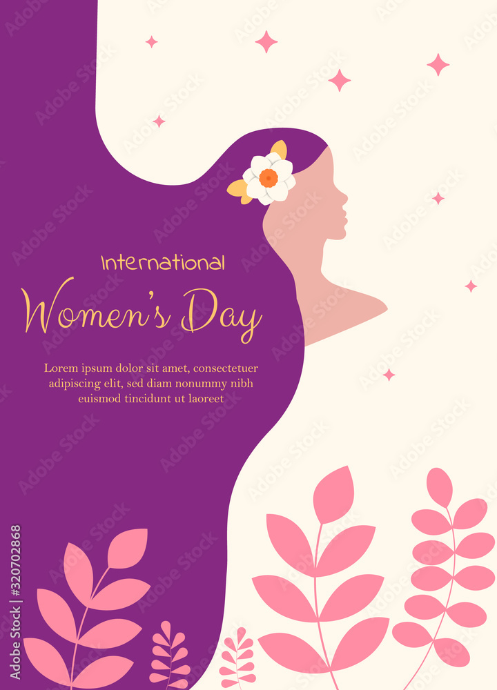 Elegant greeting card design with illustration of young girl for Happy Women's Day celebration. 8 march, womans day, womens day background, womens day banners, womens day flyer, womens day design Elegant greeting card design with illustration of young girl for Happy Women's Day celebration. 8 march, womans day, womens day background, womens day banners, womens day flyer, womens day design