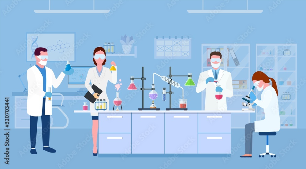 Vektorová grafika „Scientists in lab. Scientist people wearing lab