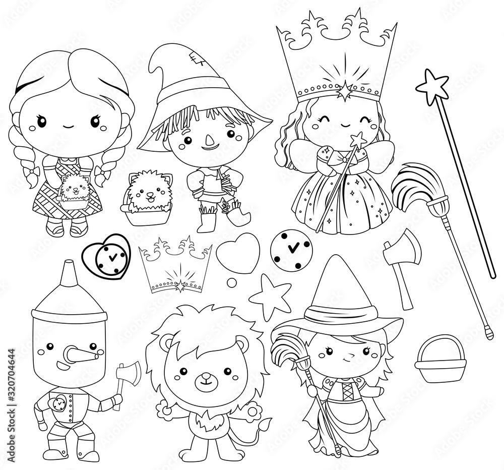 a vector of wizard of oz characters in black and white
