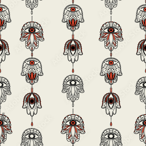 Seamless pattern dream catcher.Vintage bohemian drawing style.