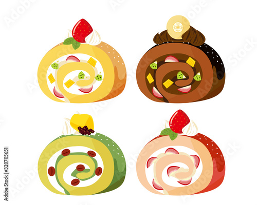 ロールケーキ　苺　生クリーム　ケーキ