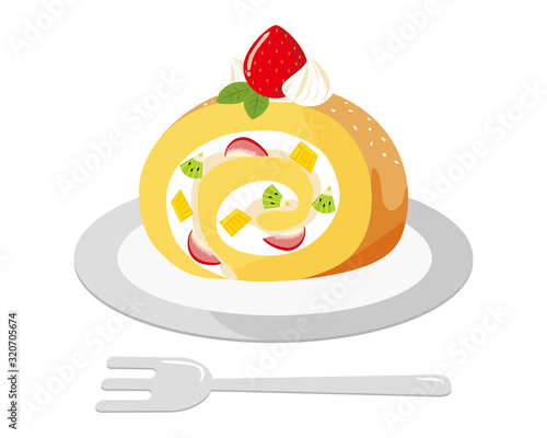 ロールケーキ　苺　生クリーム　ケーキ