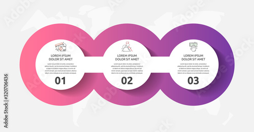 Vector template circle infographics. Business concept with 3 options and parts. Three steps for content, flowchart, timeline, levels