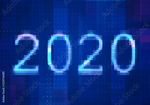 2020 vision new year with technology blue background. Abstract digital machine learning with digital future design concept. 