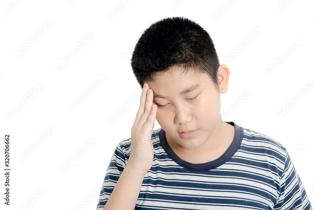 Young Asian preteen boy having headache. isolated on white. Young Asian preteen boy having headache. isolated on white.