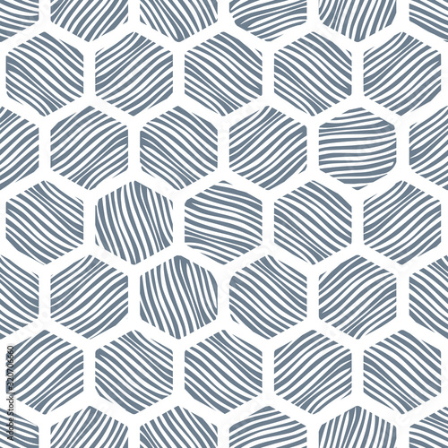 Seamless honeycomb pattern with hand drawn textures.