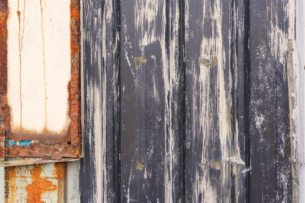 rust and metal on wooden planks wall texture abstract for background