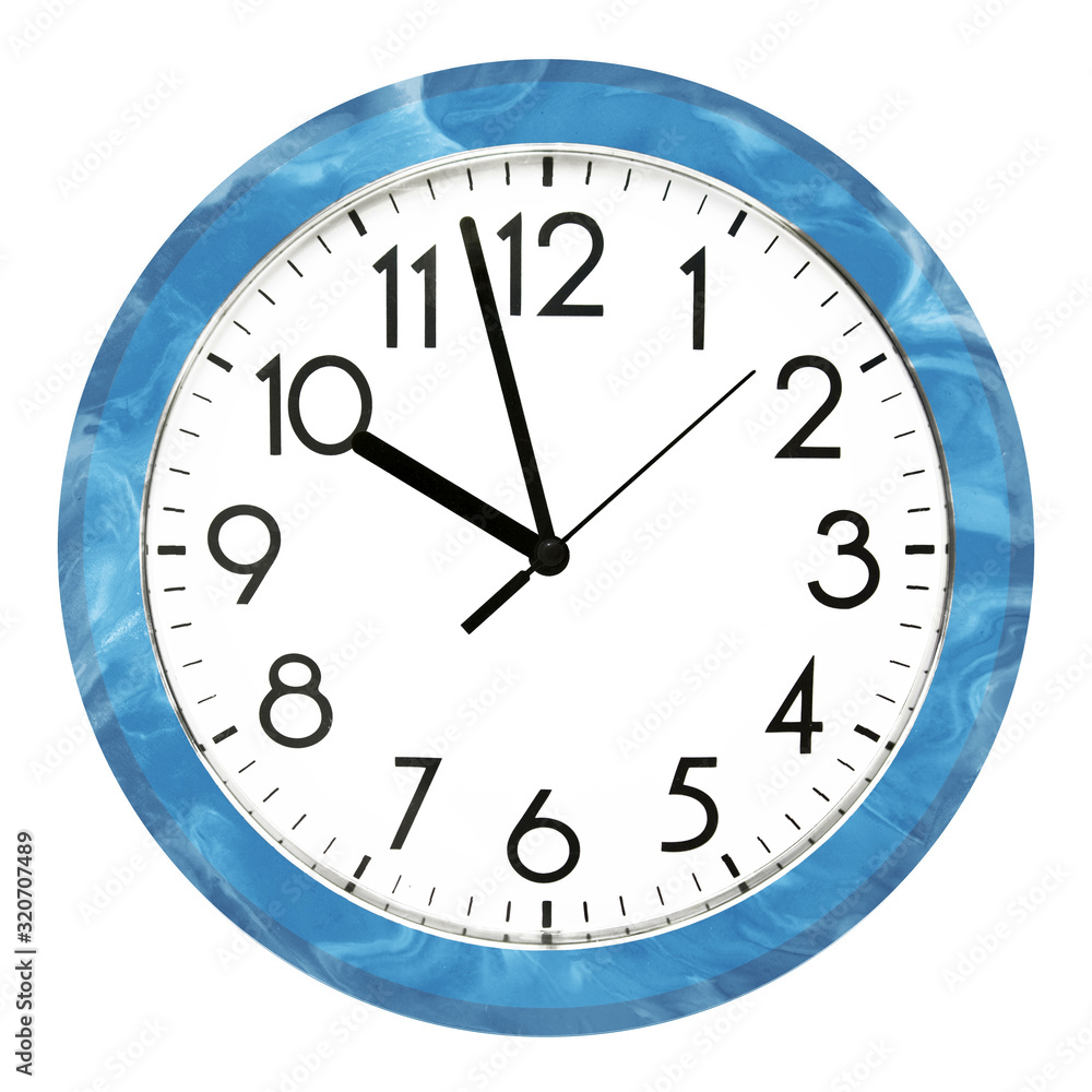 Blue wall clock. Isolated on white background. High quality photo. Blue wall clock. Isolated on white background. High quality photo.