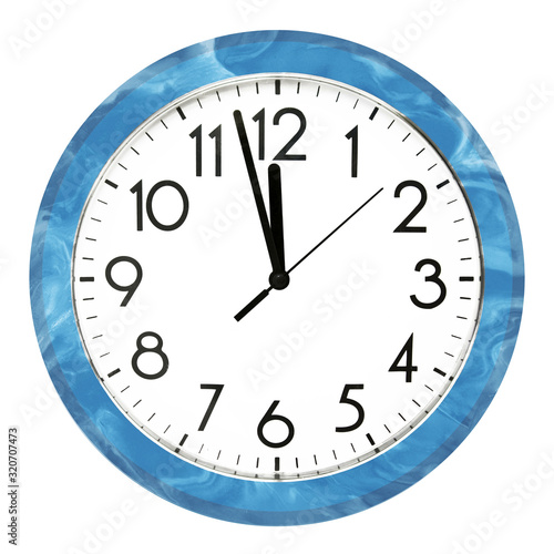 Blue wall clock. Isolated on white background. High quality photo.