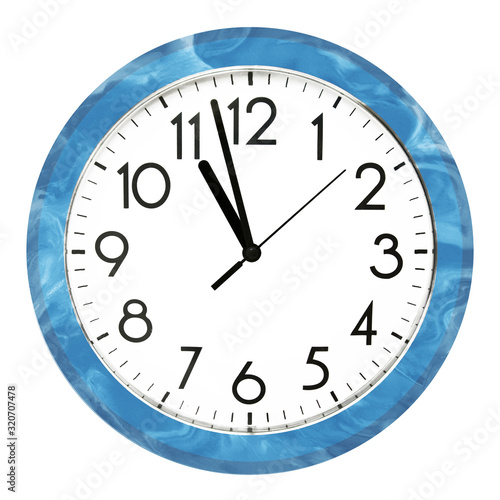 Blue wall clock. Isolated on white background. High quality photo.