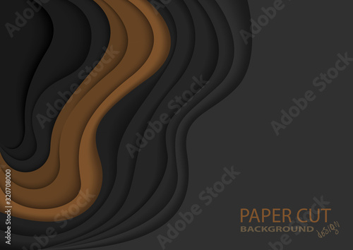 Black Cover or Flyer Template with Abstract Paper Cut Layers - Graphic Background Illustration for Your Designs, Vector