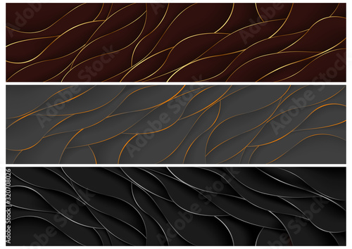 Set of Abstract Banners with Layers and Metallic Edges - Red and Gray and Bla...