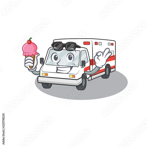 Ambulance mascot cartoon design with ice cream