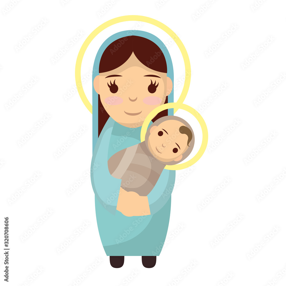 cute mary virgin with jesus baby manger characters cute mary virgin with jesus baby manger characters