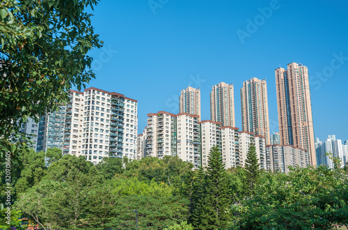 high rise residential building in Hong Kong city © leeyiutung