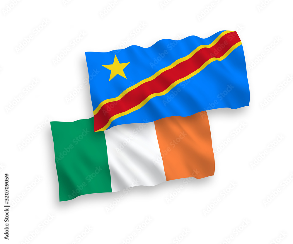 Flags of Ireland and Democratic Republic of the Congo on a white background Flags of Ireland and Democratic Republic of the Congo on a white background