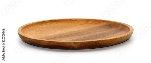 empty wooden dish isolated on white background. Isometric view