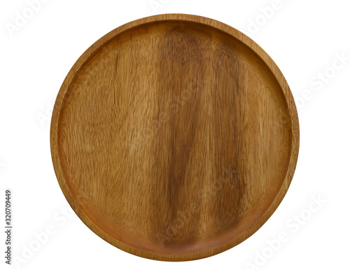 empty wooden dish isolated on white background. Top view