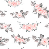 Beautiful seamless pattern watercolor wildflowers, leaves and branches on a white background. Decorative hand drawn illustration for design on a white background.