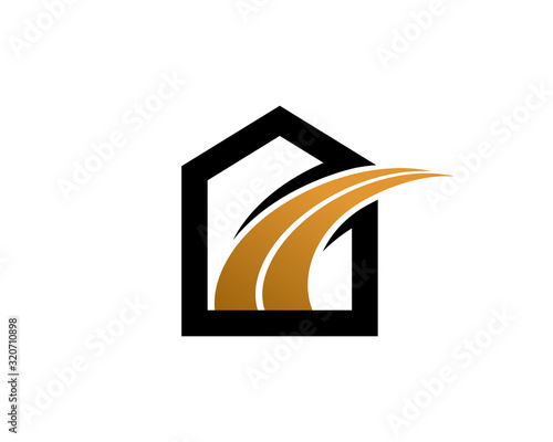 Highway and house logo template design, emblem, symbol or icon