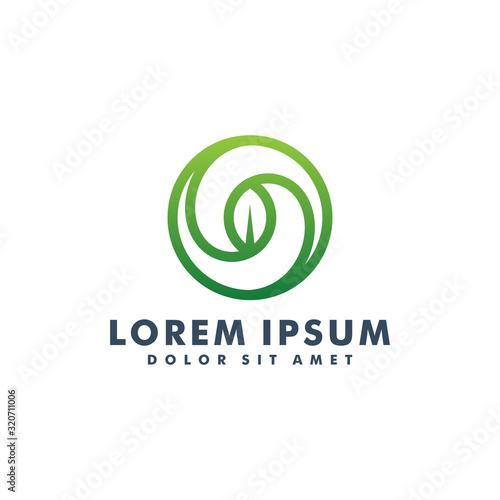 Nature circle leaf logo design, environment icon vector illustration