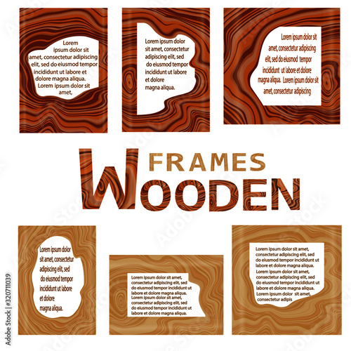 Set of unusual wooden frames for your design. Redwood and light wood. Good for social media and blog design.
