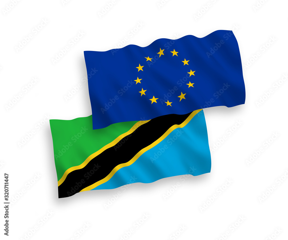 Flags of European Union and Tanzania on a white background