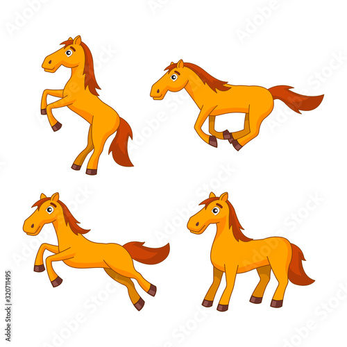 bundle of clipart of horse in cartoon version by flat design vector illustration