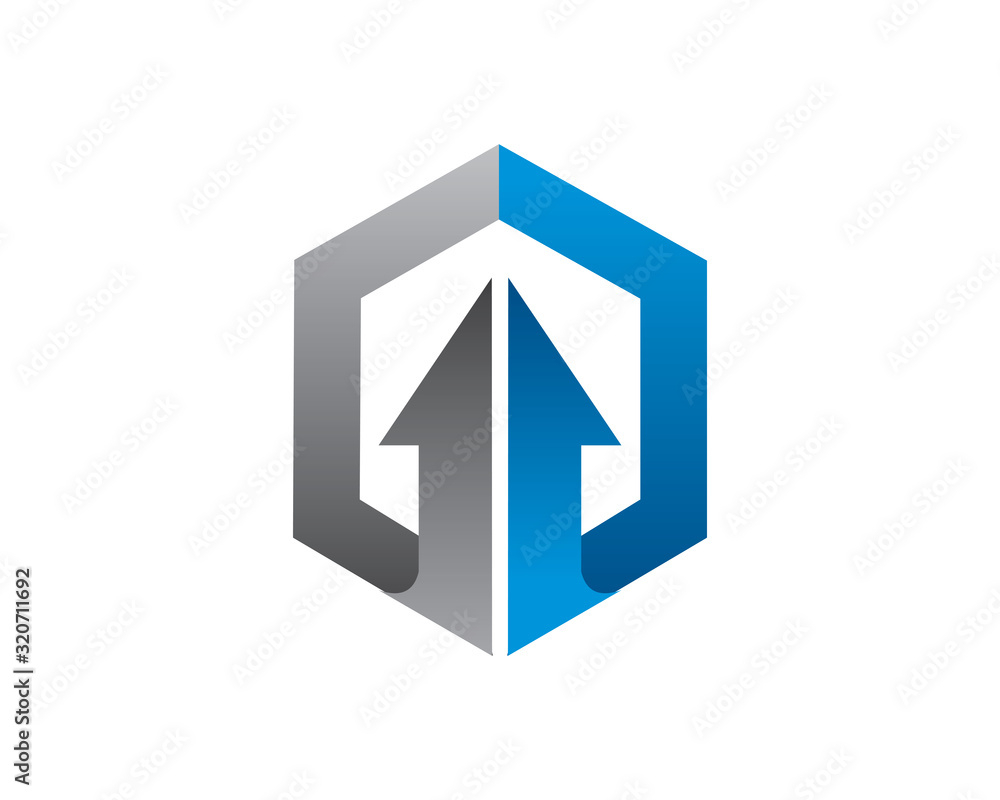 Hexagonal and Arrow logo template design, emblem, symbol or icon Hexagonal and Arrow logo template design, emblem, symbol or icon