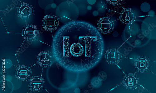 Internet of things icon innovation technology concept. Smart city wireless communication network IOT ICT. Home intelligent system automation Industry 4.0 modern AI computer online vector illustration