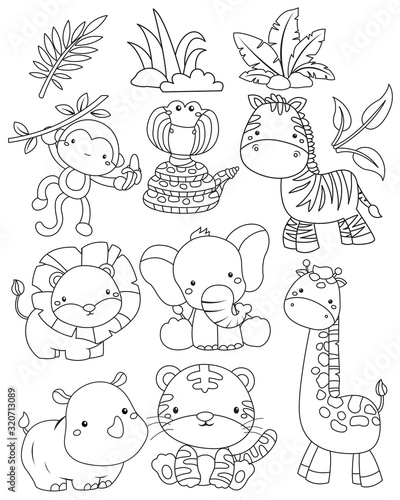 Canvas Print a vector of jungle animals in black and white