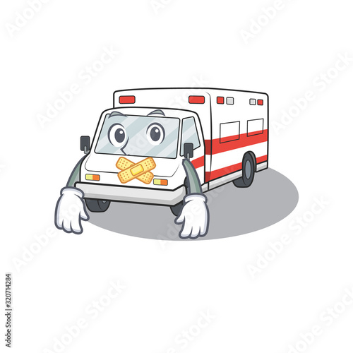 a silent gesture of ambulance mascot cartoon character design