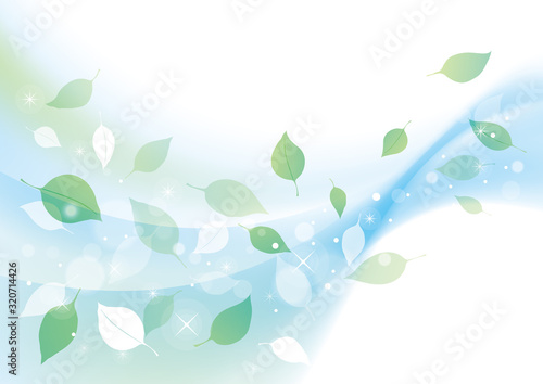 葉　新緑　舞う　背景　青