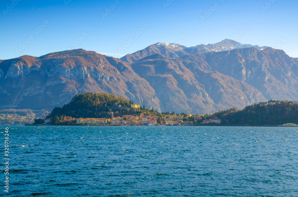 Village Bellagio on Lake Como with Mountain in Lombardy, Italy.