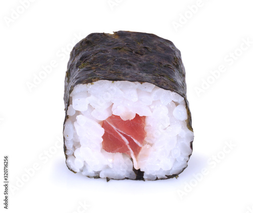 Rolled up sushi on a white background