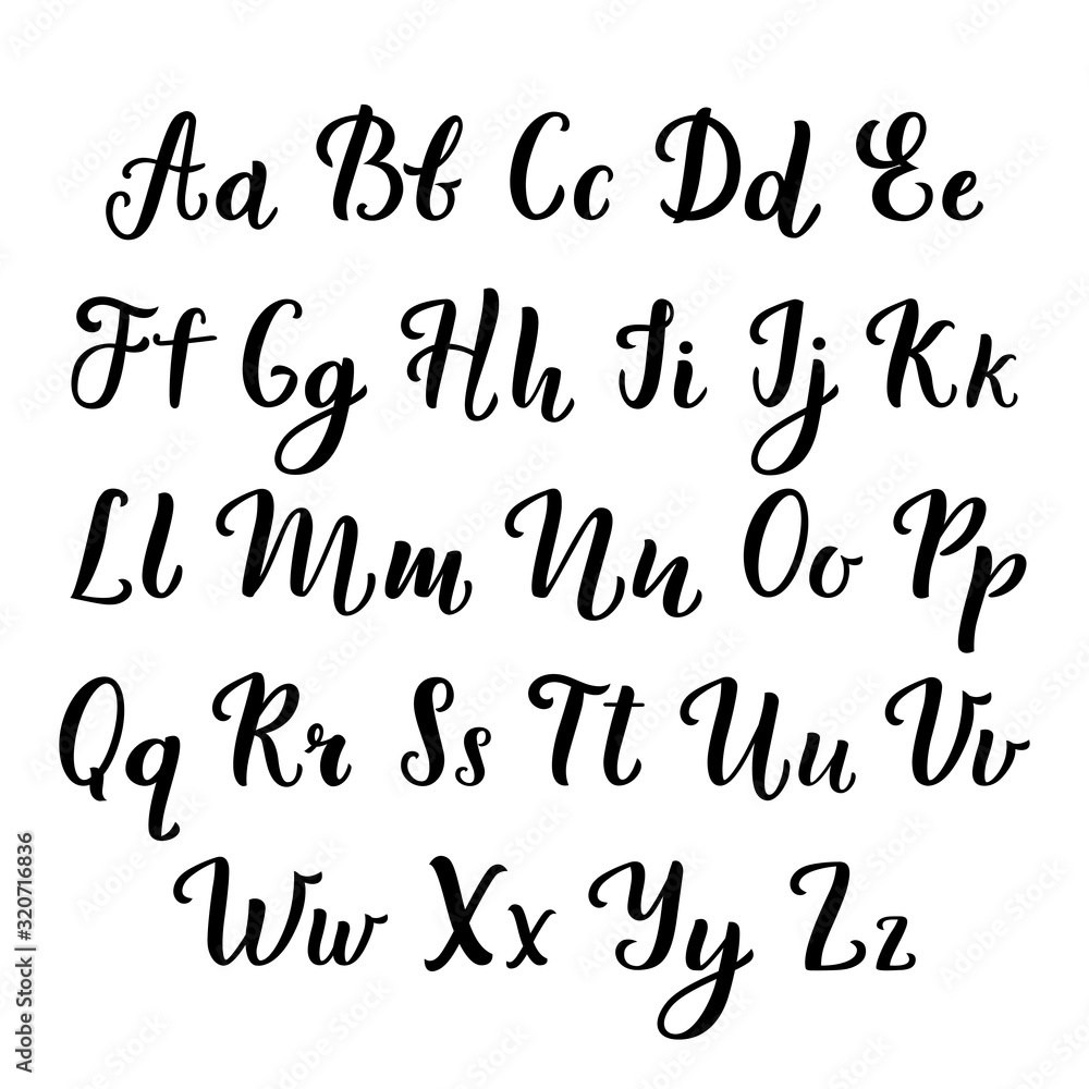 hand lettering. calligraphic alphabet script letters black ink
