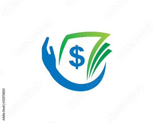 Money and hand logo template design, emblem, symbol or icon