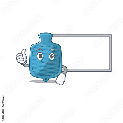 Thumbs up of hot water bag cartoon design with board