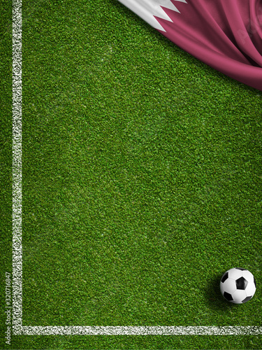 Soccer field corner, ball and Qatar flag 3d illustration © Andrey Kuzmin