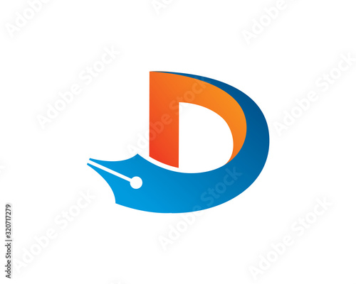 Letter D writer logo template design, emblem, symbol or icon