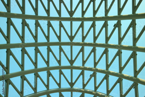 Artistic Pattern of the Metal Pipes of Bridge Roof View from Inside