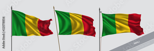 Set of Mali waving flag on isolated background vector illustration