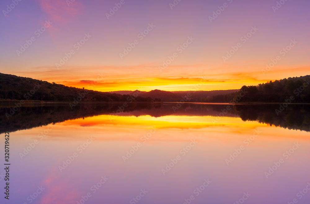 The lagoons of Ruidera in a beautiful sunset