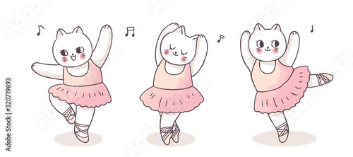 Cartoon cute actions ballerina cats dancing vector.