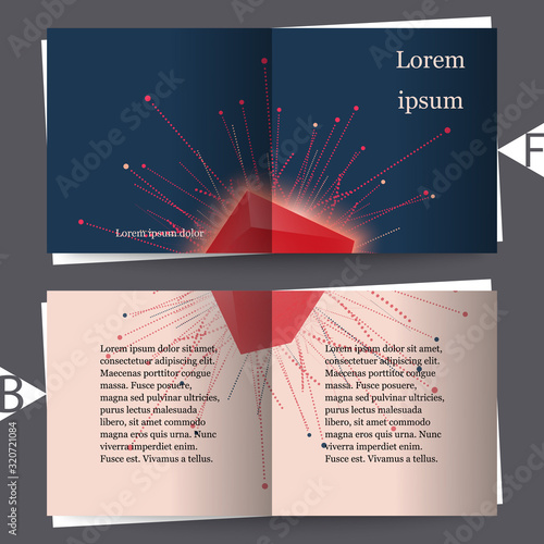 Abstract faceted element cracked into multiple fragments. Explosion effect. Brochure template. Eps10 Vector illustration.